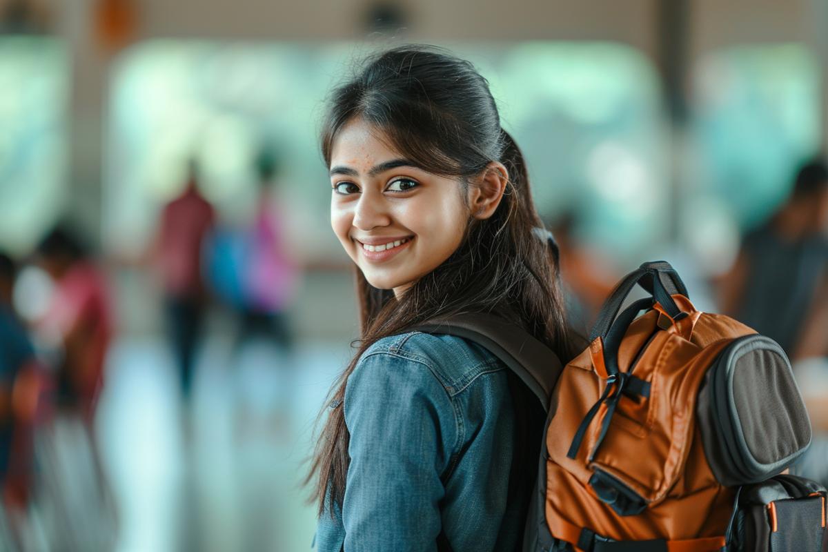 Smiling student with a backpack ready for her journey